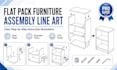 create flat pack furniture assembly line art with clear steps