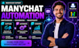 setup manychat automation, manychat chatbot for facebook, whatsapp, instagram