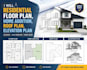 residential floor plan, home addition, roof plan, elevation plan