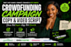 write a high converting crowdfunding pitch and video script