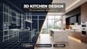 design luxury 3d kitchen interior and create photorealistic kitchen rendering