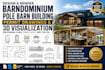 design and render barndominium pole barn building permit and 3d visualization