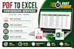 do excel data entry, PDF to excel, web research