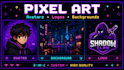 design pixel art profile picture, logo and background