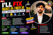 fix react js, javascript, HTML CSS bugs and frontend issues