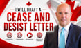 draft a cease and desist letter for copyright, trademark and defamation contract
