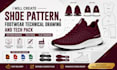 create shoe pattern, footwear technical drawing and tech pack