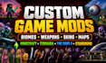 mod minecraft, terraria, sims 4, starbound with biomes, weapons, skins, maps