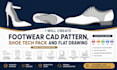 create footwear cad pattern, flat drawing  and shoe  tech pack