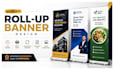 design a modern roll up banner, retractable banner, standee