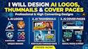 do realistic ai image, logo, thumnails and background cover page designs