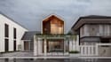 nordic house design,  concrete home, facade render, japandi exterior,bim render