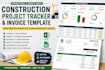 do editable excel google sheet construction project tracker and invoice template