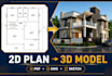 convert sketch, PDF and dwg to 3d architectural model and render