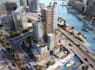 develop3d mixed use complexes,office tower,waterfront canal,exterior view render