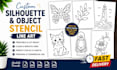 create printable silhouette and object stencil line art