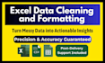 ms excel data cleaning and formatting, merging, splitting, sorting, deduping