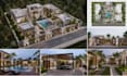 do architectural site plan, landscape rendering, swimming pool, building fence