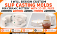 design custom slip casting molds for ceramic pottery with 3d stl files
