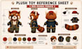 design custom plushie reference sheet,stuffed toy,plush toy character,tech pack
