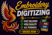 do embroidery digitizing, logo into dst, pes, jef file in 1 hour