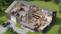 create 3d barndominium floor plan, shouse layout, barn house interior