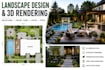 design backyard landscape, front yard garden patio, pool 2d and 3d rendering