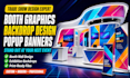 design trade show booth graphics, backdrop, booth wall, popup banner