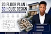 create architectural 2d floor plan, 3d floor plan and house design
