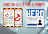 design interactive cosplay id cards, prop documents and dossiers