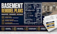 do basement remodel plan, renovation drawing, conversion plans for USA permits