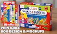 create board game box design card game box printable die line and box mockups