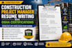 write construction project manager resume with safety compliance credentials