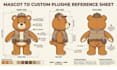 draw a custom plushie reference sheet character turn around for manufacturing