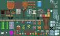create pixel game assets, props and environment objects, pixel game art, weapon