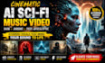 create a cinematic ai sci fi music video, dark ambient, post apocalyptic visuals