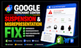fix google merchant center suspension and misrepresentation