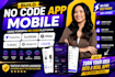 build no code app mobile using flutterflow, bubble io glide adalo appgyver dorik