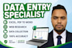 provide accurate data entry, excel, web research