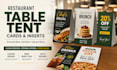 design restaurant table tent, trifold menu card and promotional inserts