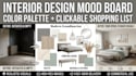 create interior design mood board, furniture layout, shopping list