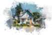 draw house illustration watercolor style