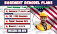design basement remodel plans and permit drawings for your project