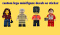 create custom lego minifigure decals, sticker ready for uv and pad printing