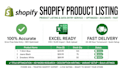 do shopify product listing and  excel product data entry