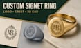 design custom signet ring cad, engraved brand logo ring for 3d printing