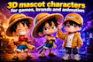 create 3d mascot characters for games, brands and animation