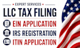 do llc tax filing, ein application, irs registration and itin application