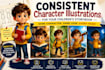 design consistent character illustration for your childrens storybook