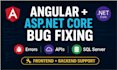 fix angular asp dot net core bugs, API and sql server errors